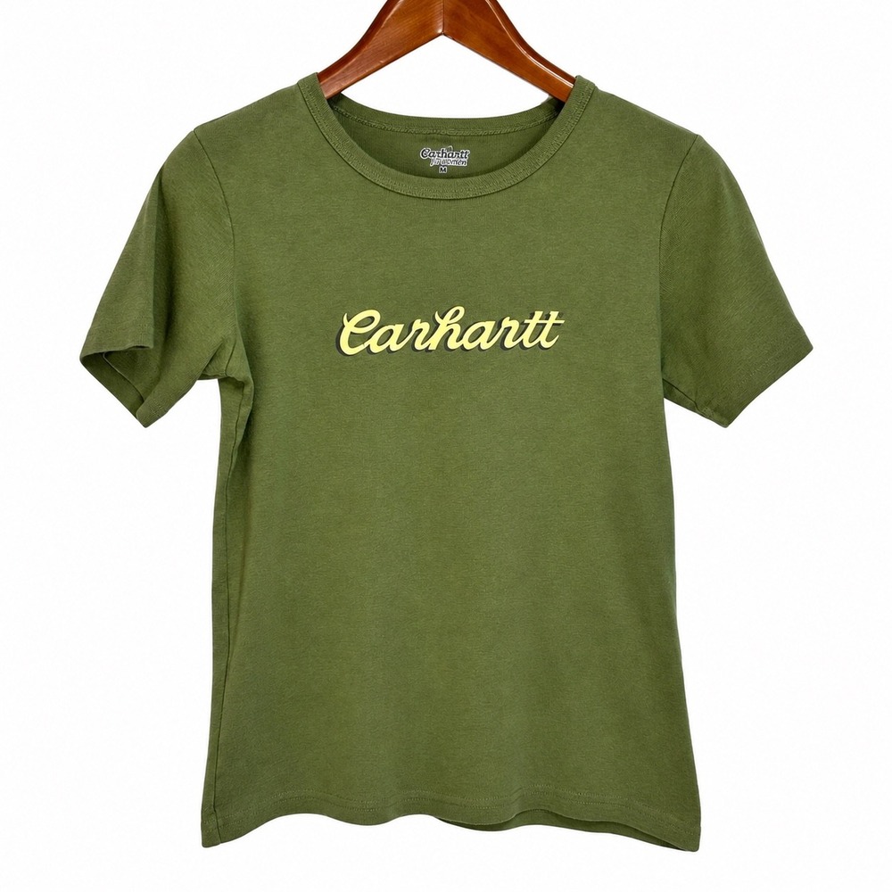 Carhartt for Women Graphic T-Shirt Olive Green Cotton Script Logo WK011 Size M